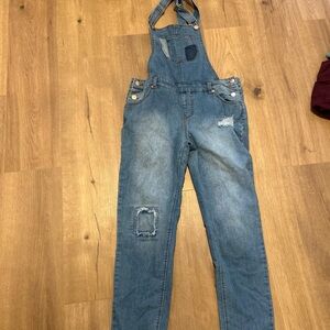 Denim Overalls with Distressed Details